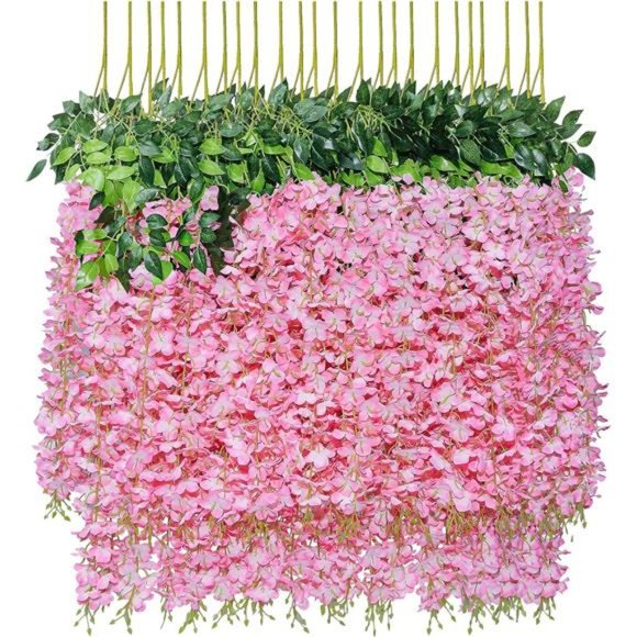 Wisteria Hanging Flowers 24 Pack Fake Flower Garland Artificial Wisteria Vines - Picture 1 of 6